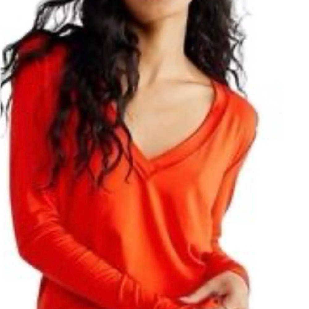We The Free Bright Orange V-Neck Long Sleeve Moon Dance Shirt